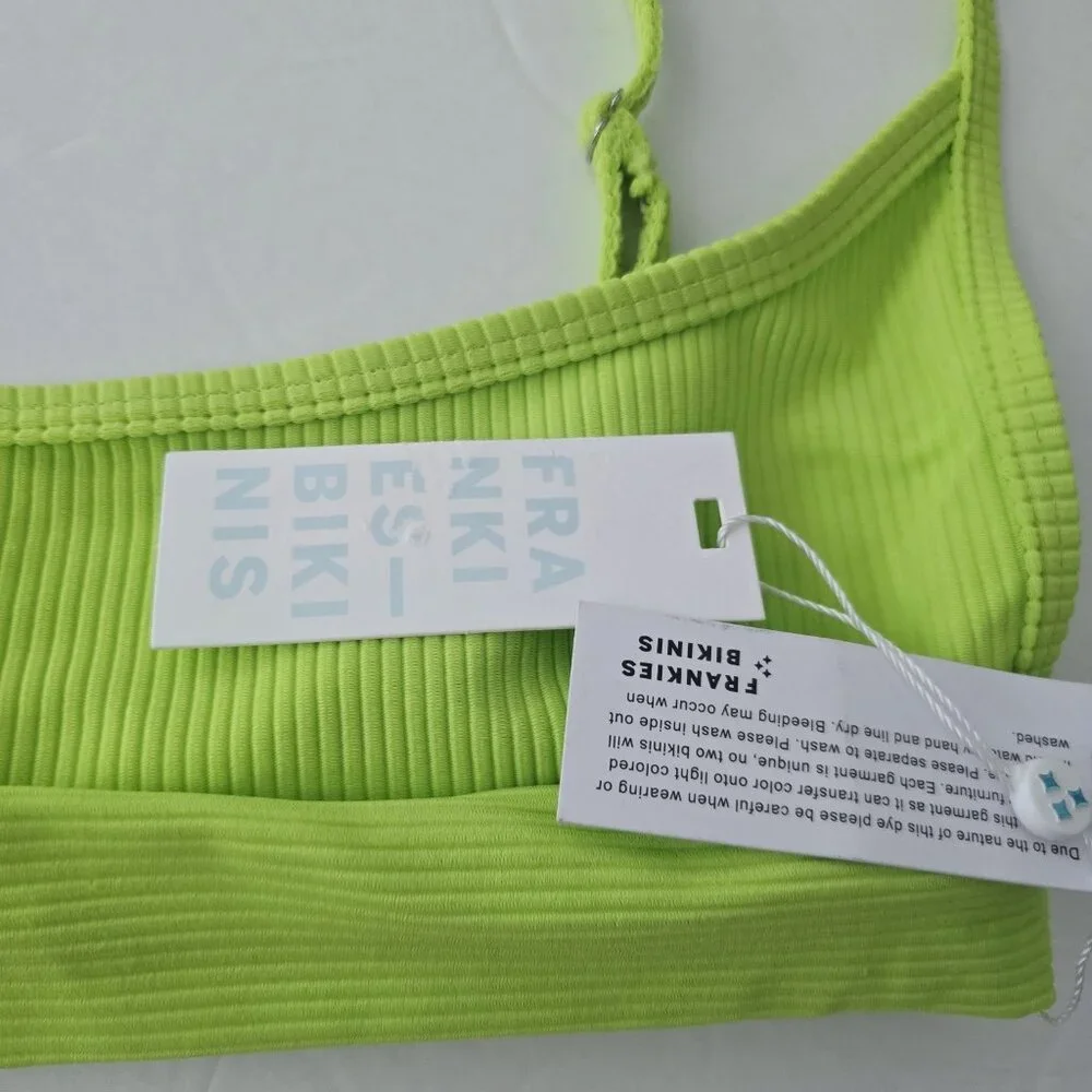 NEW Frankie’s‎ Bikinis - Size L Gavin Ribbed  Swim Bikini Top In Slime Neon